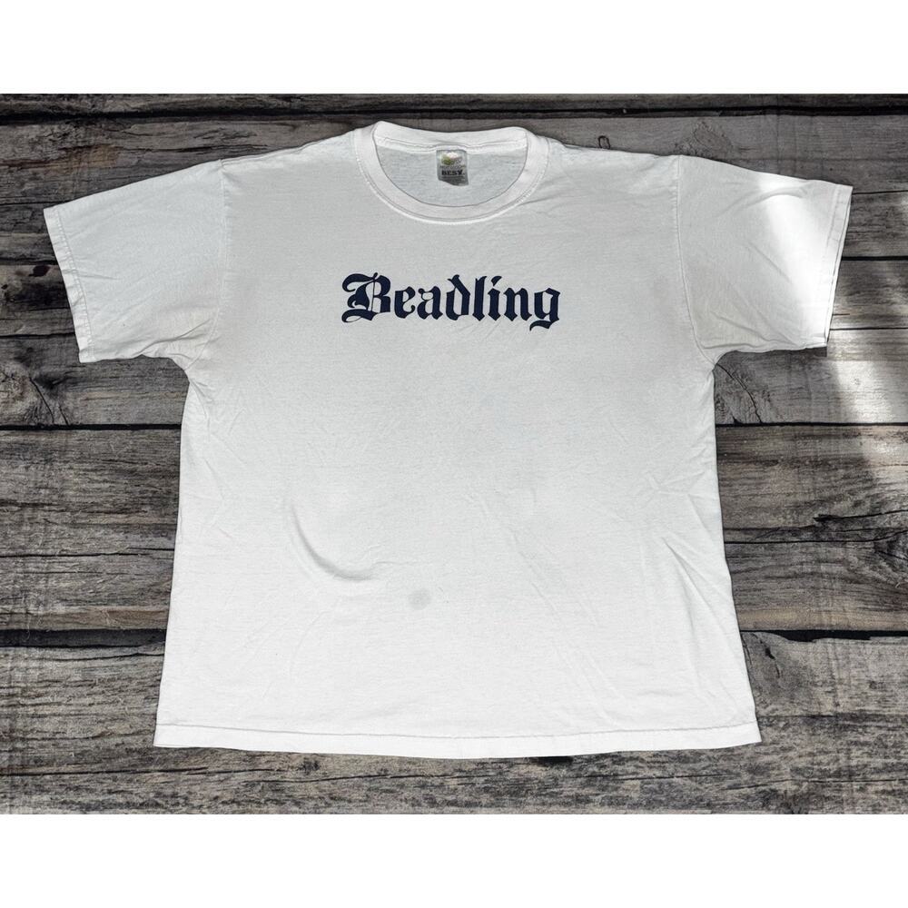 Vintage Beadling Soccer T Shirt Mens Large White Blue Y2K Fruit Loom